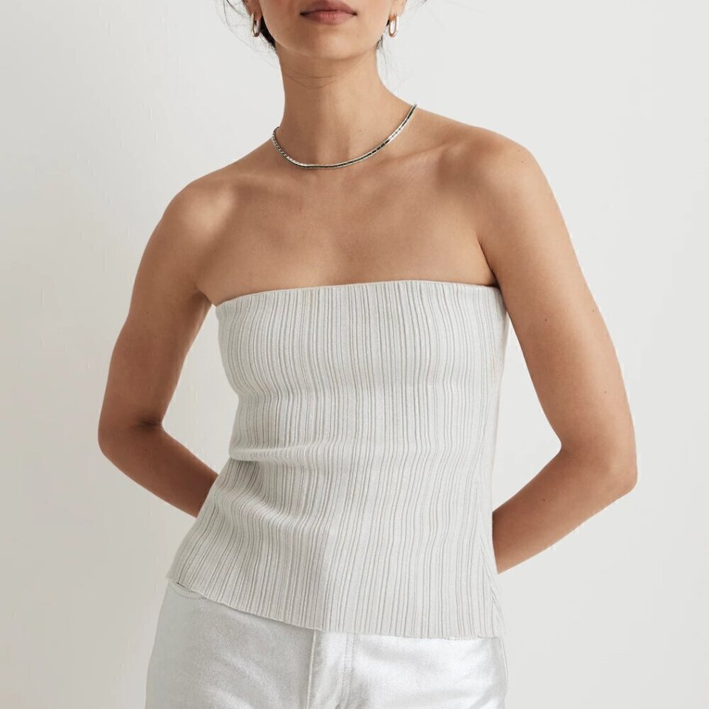 Madewell x Aimee Song Ribbed Knit Slim Fit Shimmer Metallic Tube Top Size XS NWT - Picture 1 of 7